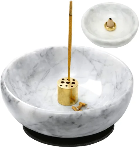 Vista 8 de Quemador de incienso de mármol natural, soporte de incienso para palo y reflujo, hecho a mano, ideal para fumar incienso, quemar incienso y Negro