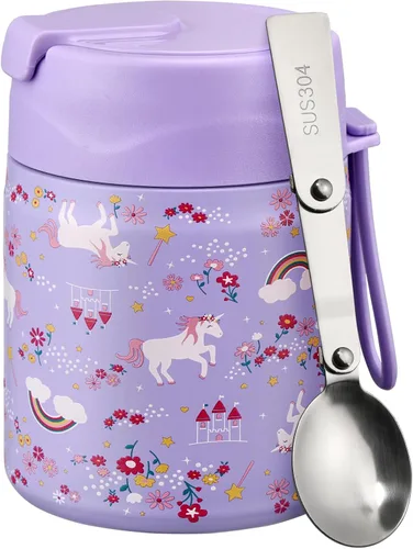 Vista 10 de Pawtong Termo para sopa de 17oz para alimentos calientes para niños, tarro de alimentos aislado al vacío con cuchara de acero inoxidable de boca