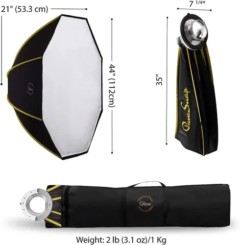 Vista 8 de Glow ParaSnap Octa SterlingFibre Bowens - Softbox de 44 pulgadas con Flashpoint XPLOR 300/400 Mount Speedring, softbox parabólico con intercambio