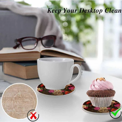 Vista 5 de oFloral Juego de 2 posavasos de calavera para bebidas, diseño de rosas, flores, cultura popular, festivales, tazas, individuales para decoración