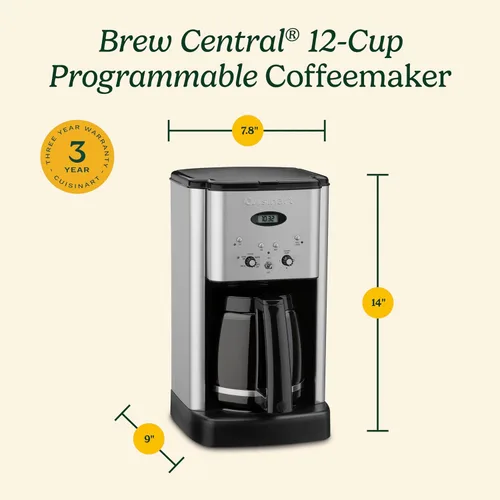 Vista 7 de Cafetera Cuisinart Brew Central de 12 tazas, acero inoxidable negro, DCC-1200BKSNAS