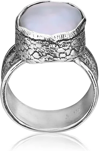Vista 5 de JEAN RACHEL JEWELRY 925 Sterling Silver Ring With WideBold Fresh Water Pearl, Vintage Look, Hypoallergenic, Nickel and Lead-free, Artisan