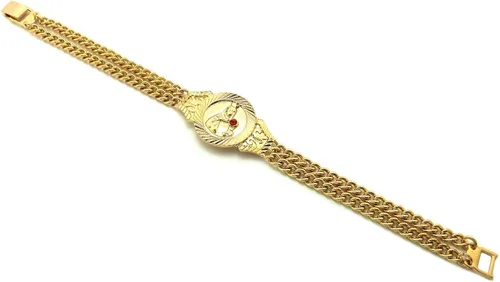 Vista 3 de NYFASHION101 Pulsera de cadena de eslabones dobles con colgante de Santa Bárbara pulida con cierre de caja