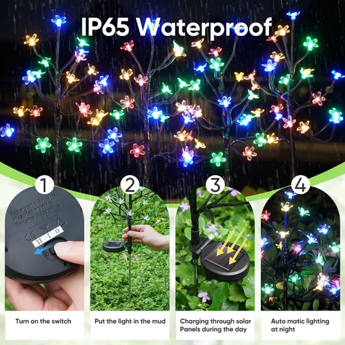 Vista 2 de Luces solares para jardín y exteriores, paquete de 20 luces LED alimentadas por energía solar, diseño de cerezo, impermeable, patio, camino, patio