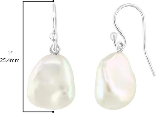 Vista 3 de Pendientes de plata de ley 925 AAAA blanco cultivado de agua dulce barroca de 1.0in (tamaños a elegir)