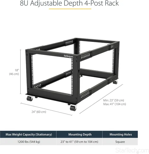 Vista 2 de StarTech Rack 8U de 4 postes para servidores, rack de marco abierto de 19