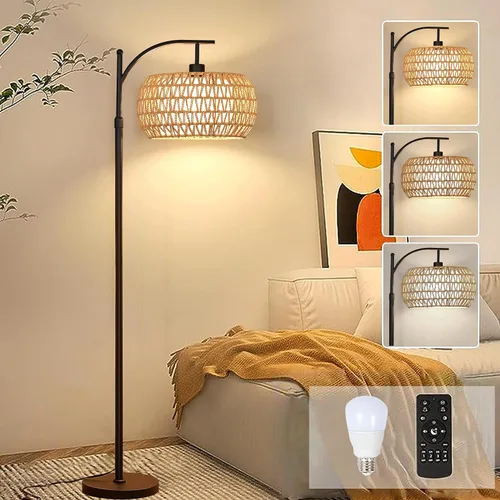 Vista 22 de Lámparas de pie doradas para sala de estar, dormitorio, lámpara de pie de cristal con control remoto y pantalla rosa, lámpara de pie regulable