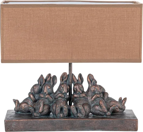 Vista 4 de Creative Co-Op lámpara de mesa de resina con forma de conejo con pantalla rectangular de lino, acabado en bronce