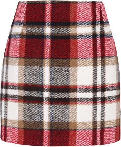 Vista 2 de Minifalda a cuadros para mujer, cintura alta, línea A, falda de otoño
