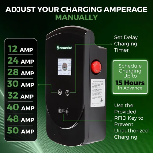 Vista 4 de PRIMECOM.TECH - Estación de carga inteligente para el hogar de vehículos eléctricos de nivel 2 de 50 amperios de 220 voltios para Tesla y todas