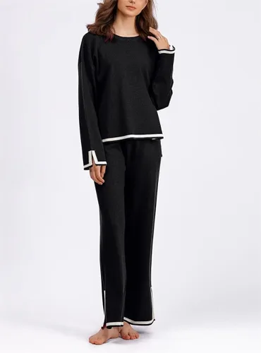 Vista 3 de VELISDE Conjunto de 2 piezas de suéter para mujer, conjunto de punto de manga larga, sin botones, pantalones de pierna ancha
