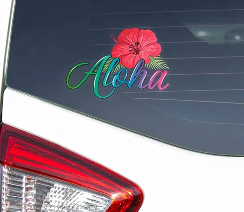 Vista 5 de Aloha Hawaii Hibiscus & Mahalo - Fundas enfriadoras de latas de cerveza (paquete de 2) y 1 calcomanía Aloha - Fundas enfriadoras de latas de cerveza