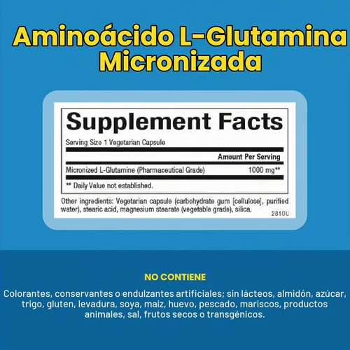 Vista 4 de Natural Factors Aminoácido de L-glutamina micronizado 1000 mg, 90 cápsulas
