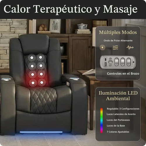 Vista 5 de Seatcraft Asientos de cine en casa Virtuoso LT negro reclinable individual