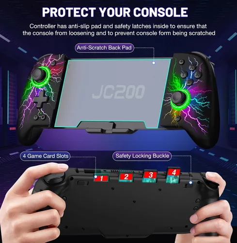 Vista 6 de Gammeefy JC200 Switch Controller - Hall Effect One-Piece Wireless Switch Joypad (No Drift, No Deadzone) with 9 Color Lights for Nintendo Switch and