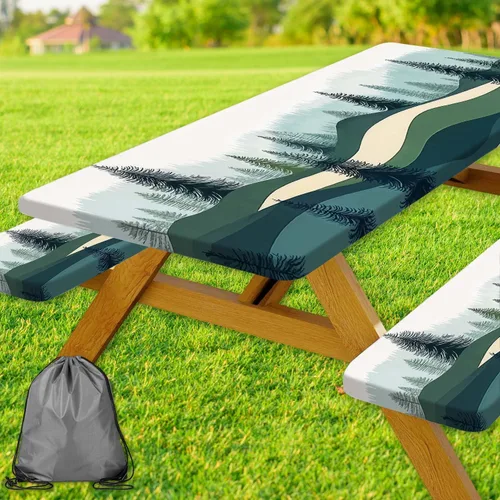 Vista 72 de Funda para Mesa de Picnic con Fundas para Bancos y Bolsa, Campista de Madera Impermeable Resistente al Viento, Cubierta de Mantel Ajustada con Borde