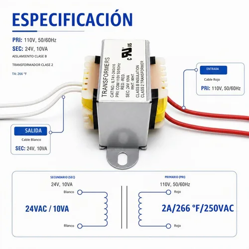 Vista 4 de Transformador de Potencia 12V/10W AC/AC - 110V a 12V, 10VA, Monofásico, Reductor, Garantía de 2 Años UL Recognized Component, Class 2 Step-Down