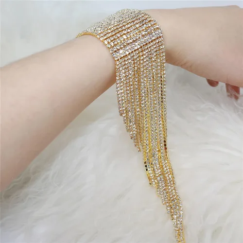 Vista 5 de Rhinestone Bracelet Silver Party Prom Jewelry for Women Cuff Bangles Sparkling Blingbling Tassel Crystal Tennis Bracelet Party Dress Accessories A2