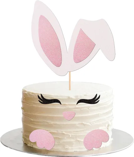 Vista 11 de 1 pieza de decoración de pastel con purpurina dorada de conejo de Pascua para primer cumpleaños para temática de Pascua, baby shower, niños, primera