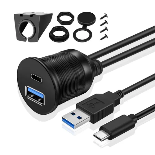 Vista 8 de TNP - Cable de montaje empotrado USB – Panel de salpicadero de 2 puertos, enchufe USB doble, conector de enchufe USB, cable de extensión impermeable