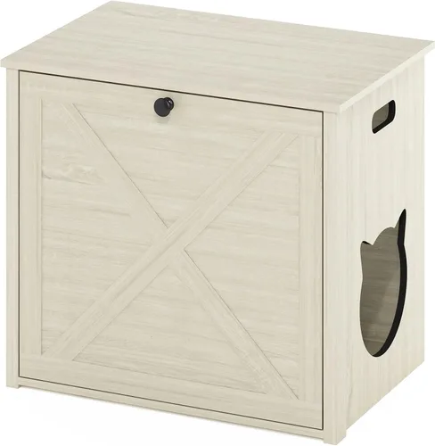 Vista 31 de Caja de arena Furinno Peli, Pequeña, Americano Entrada lateral, muebles ocultos, casa de madera para mascotas con puertas, fácil montaje