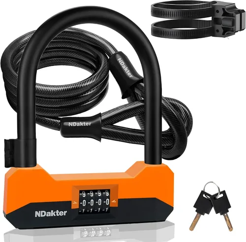 Vista 8 de NDakter Candados de bicicleta antirrobo de alta resistencia, cerradura combinada de bicicleta de 0.71 pulgadas, cerradura de combinación reiniciable