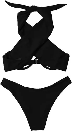 Vista 5 de Lilosy Sexy lindo con aros recortados halter bikini traje de baño conjunto mujeres Criss Cross traje de baño 2 piezas