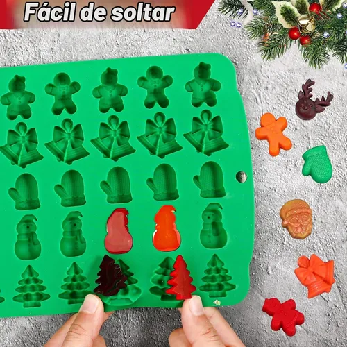 Vista 6 de Moldes de caramelo navideños Kamehame, 2 piezas con 30 cavidades de caramelo navideño en forma de goma, moldes navideños de chocolate de silicona
