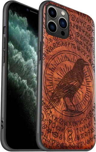 Vista 12 de Carveit Funda de madera para iPhone 11 Pro [madera natural y TPU suave negro] a prueba de golpes, protector de teléfono de madera único compatible