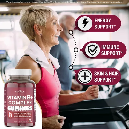 Vista 3 de NEW AGE - Gomitas de complejo de vitamina B con vitamina B3, B5, B6, B7, B9 y B12, con biotina, ácido fólico y vitamina C, sin gluten, veganas