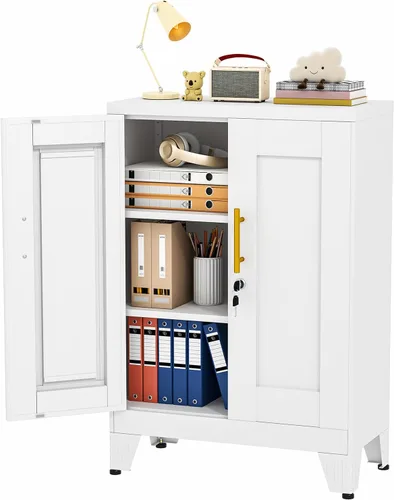 Vista 28 de Gabinete de almacenamiento de casillero de metal de 24.5"H con cerradura - Gabinete pequeño con cerradura para empleados, gabinete de casillero