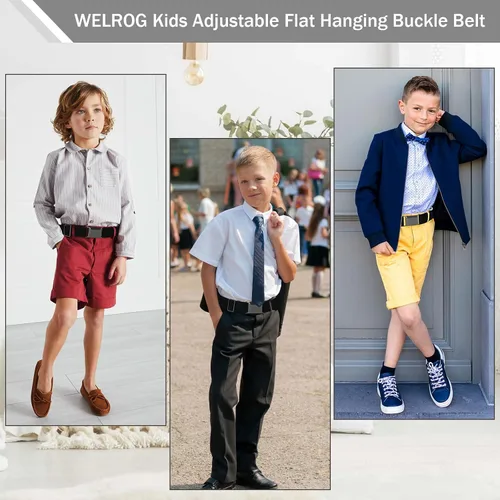 Vista 2 de WELROG Cinturón de hebilla ajustable para niños pequeños, cinturones elásticos con hebilla plateada para niñas y niños