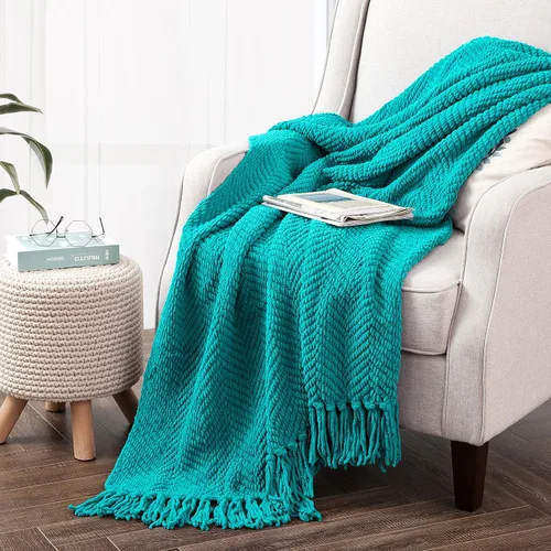 Vista 9 de Manta de punto suave con textura para sofá, manta de tweed crema con borlas de flecos para decoración del hogar, cama, sofá, silla, 50 x 60 Blanco