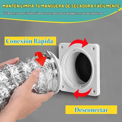 Vista 4 de Kit de Conector de Manguera de Ventilación para Secadora VIWINVELA - Placa de Pared para Ventilación de Secadora - Conector de Conducto de Secadora