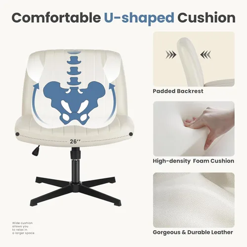 Vista 4 de DUMOS Silla cruzada con patas cruzadas, silla de tocador sin ruedas 2-Base doble beige