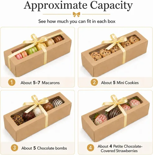 Vista 7 de NPLUX - Paquete de 25 cajas de macarrón marrón, 7.2 x 2.1 x 1.9 pulgadas para regalos hechos a mano The included ribbon saves an extra purchase