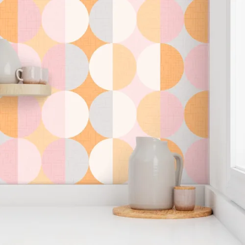 Vista 8 de Removable Wallpaper Swatch - Dreams Scale Pink Shaw White Vintage Retro Orange Grey Circles Custom Pre-Pasted Wallpaper by Spoonflower