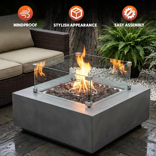 Vista 6 de Skyflame 16" Square Glass Wind Guard for Fire Pit