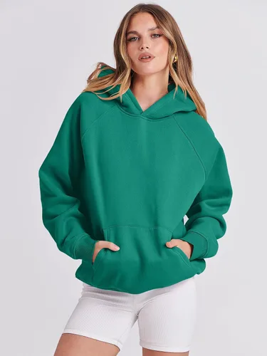 Vista 2 de Caracilia Sudaderas con capucha de gran tamaño para mujer, de manga larga, de vellón, sin botones, 2024, trajes de otoño, ropa para adolescentes