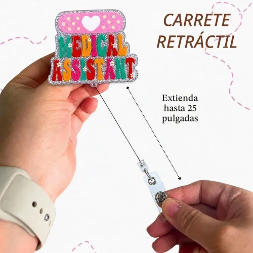 Vista 3 de CNA - Carrete de insignia para asistente de enfermería certificado retráctil con clip de identificación; accesorios CNA con purpurina brillante