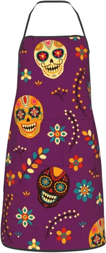 Vista 11 de Delantal de calavera de azúcar, delantales de cocina para hombres y mujeres, delantal de cocina, delantal de chef, delantales de jardín ajustables