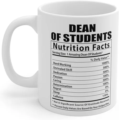 Vista 3 de Taza de café divertida de decano de estudiantes con datos nutricionales, regalos de cumpleaños, taza de nutrición de Navidad 2026, color blanco