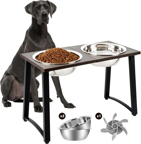 Vista 9 de Cuencos elevados para perros medianos y pequeños, 5 alturas ajustables, soporte elevado para perros con 2 cuencos de comida de acero inoxidable