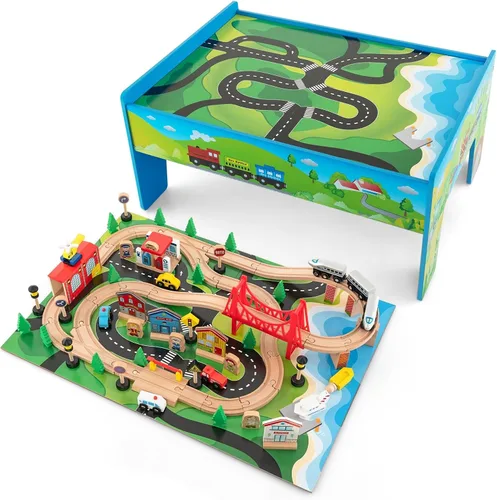 Vista 13 de GLACER Mesa de tren con almacenamiento, mesa de actividades de madera de 94
