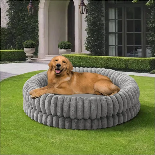 Vista 12 de BALANCE Cama de lujo para perros en forma de dona, camas redondas de 24 pulgadas para perros pequeños, lavable, cama ortopédica calmante para Gris