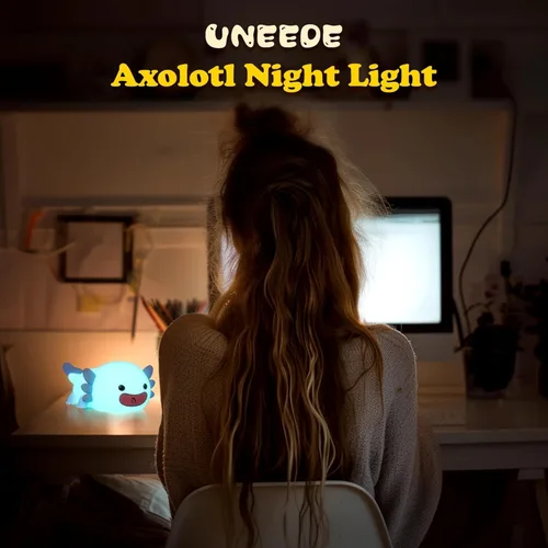 Vista 7 de UNEEDE Axolotl - Luz nocturna para niños, lámpara de noche de silicona de animales, lámpara de mesa recargable, bonita decoración de habitación, luz