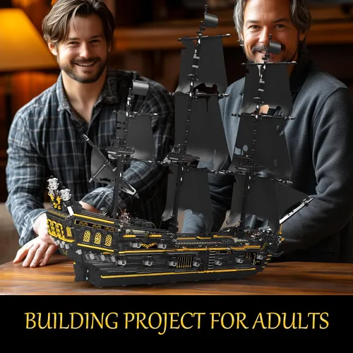 Vista 6 de JMBricklayer Juego de construcción de modelo de barco pirata, kits de juguetes misteriosos de perlas negras, bloques coleccionables, juguete genial