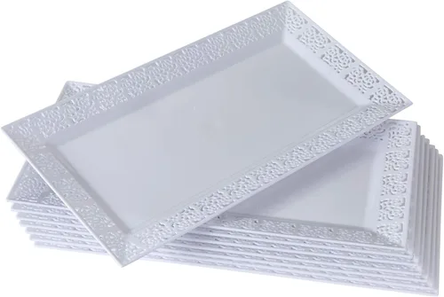 Vista 12 de Silver Spoons Bandejas de encaje desechables para bodas y cenas de lujo 6 piezas Oro 14' x 7.5