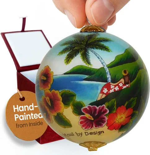 Vista 22 de Hawaiian Beach Life - Adorno hawaiano coleccionable de cristal pintado a mano con caja de regalo NB/H