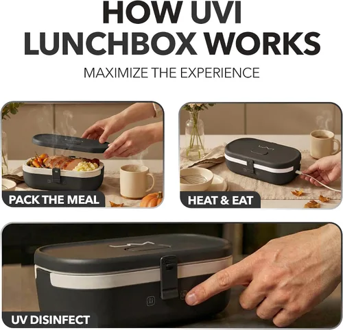 Vista 5 de UVI, Fiambrera eléctrica autodesinfectante para adultos, calentador de alimentos portátil para trabajo y viajes, lonchera portátil con calefacción